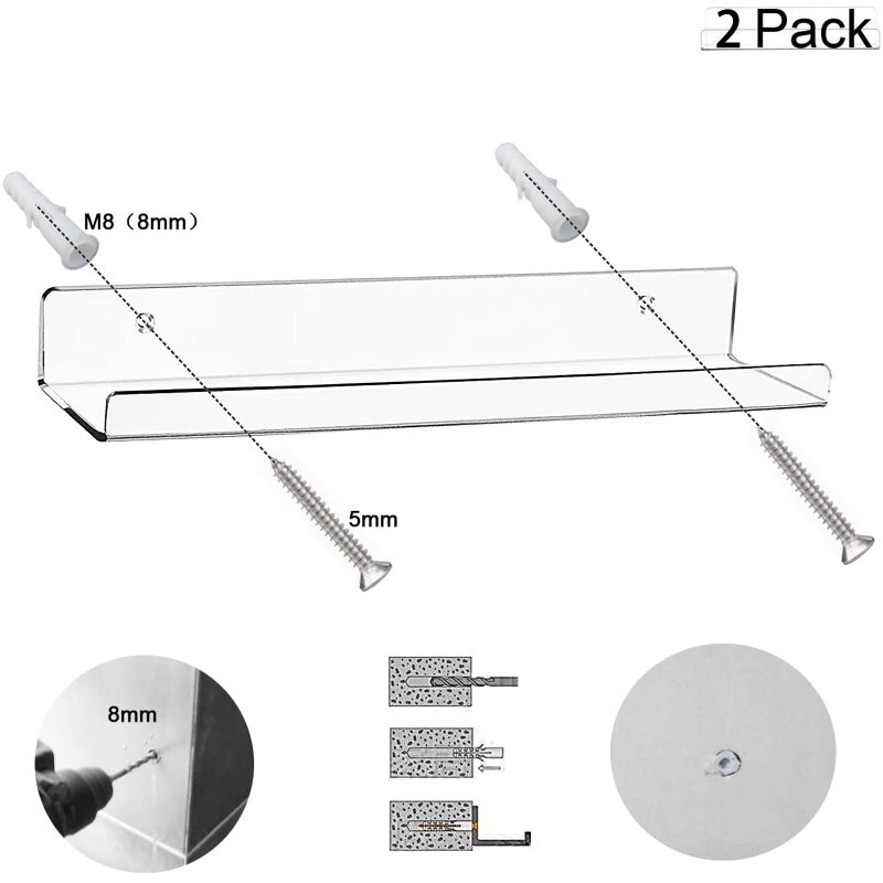 Cerpourt Acrylic Floating Wall Ledge Shelf  Clear Bathroom Storage Shelves Display Acrylic 15"" Invisible Bookshelf (2pack) - Image 3